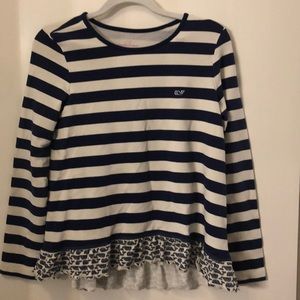 Vineyard Vines, blue & white stripe ruffle sweater